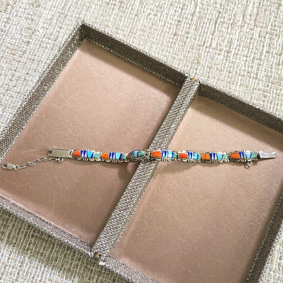 Calvin Begay Sterling Gemstone Inlay Bracelet - Picture 7 of 13